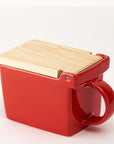 Bee House Ceramic Salt Box with Wooden Lid - Tomato