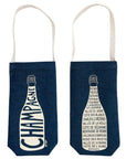 Champagne Single Wine Tote - Reusable Cotton Bag, USA Made: Natural