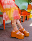 Sheer Rosettes Crew Socks