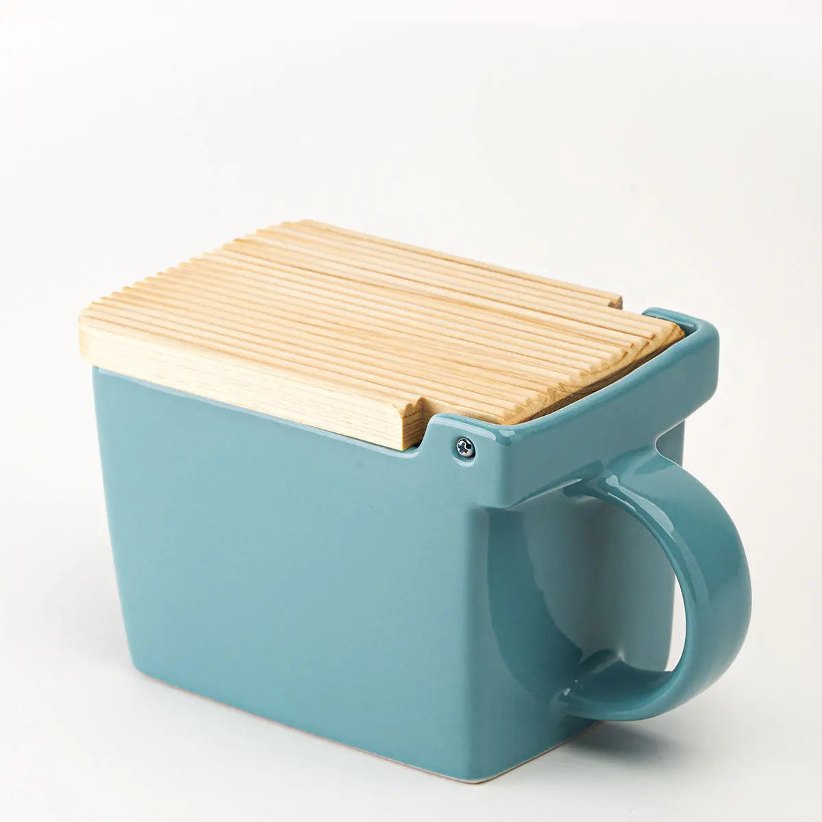 Bee House Ceramic Salt Box with Wooden Lid - Ice Blue
