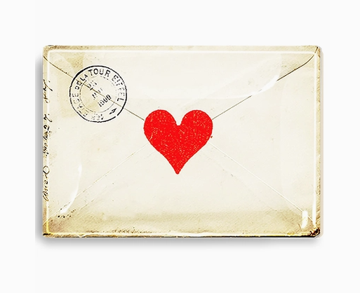 French Envelope with Heart Decoupage Glass Tray