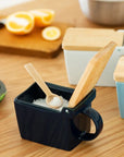 Bee House Ceramic Salt Box with Wooden Lid - Jeans Blue