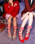 Cherry Bow Ruffle Sheer Crew Socks
