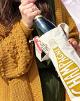Champagne Single Wine Tote - Reusable Cotton Bag, USA Made: Natural