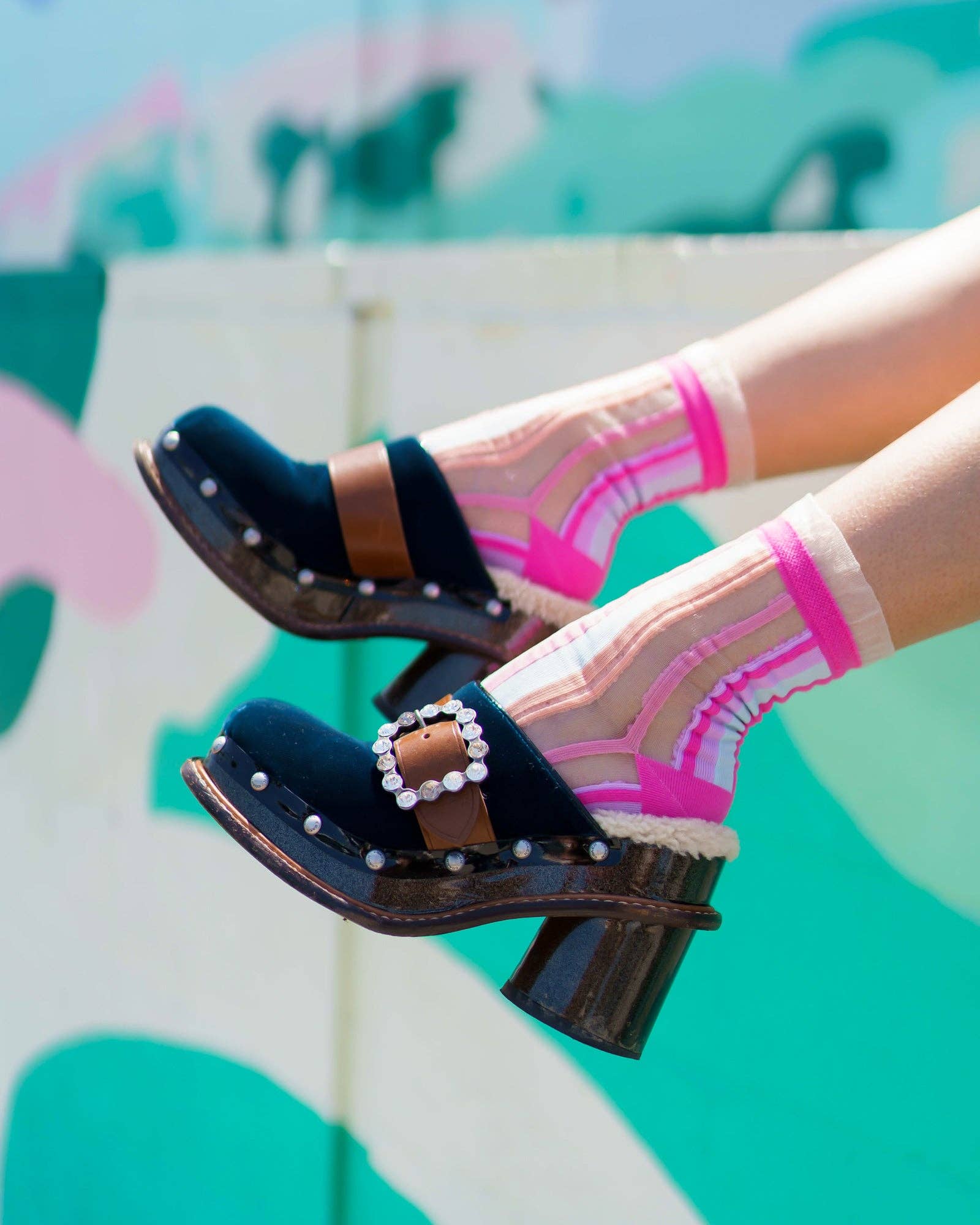 Candy Stripe Ruffle Crew Socks