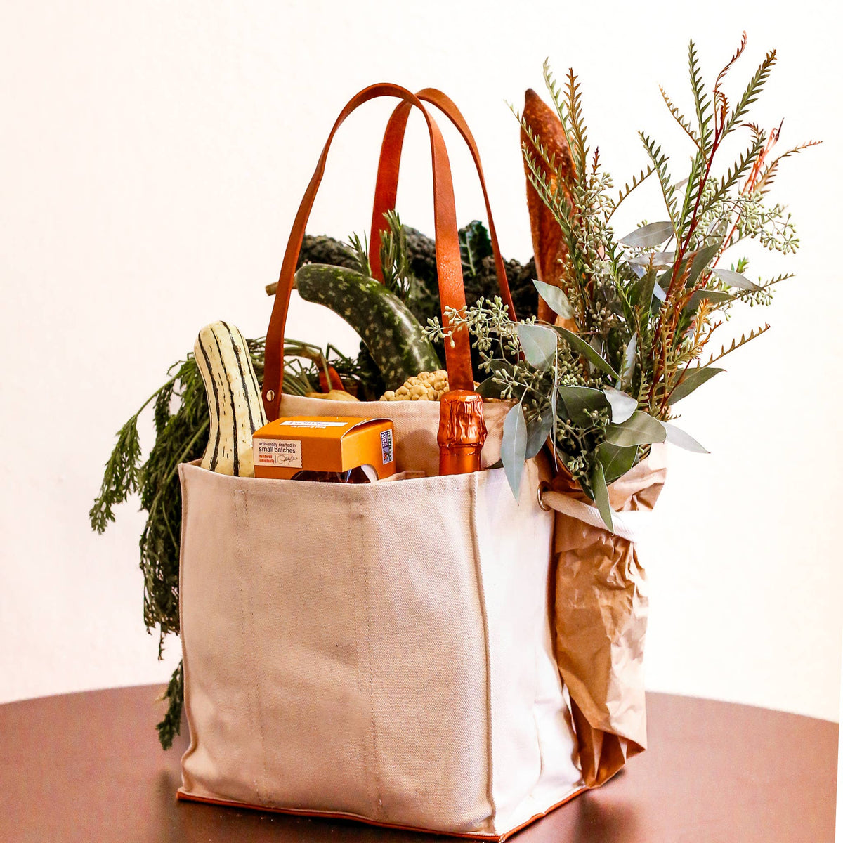 Heavy Canvas Tote Bag | Reusable Multi-Pocket Market Tote: Petrol Blue with Mustard Handles and Base