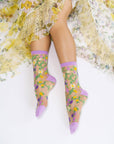 Heart Floral Sheer Crew Socks