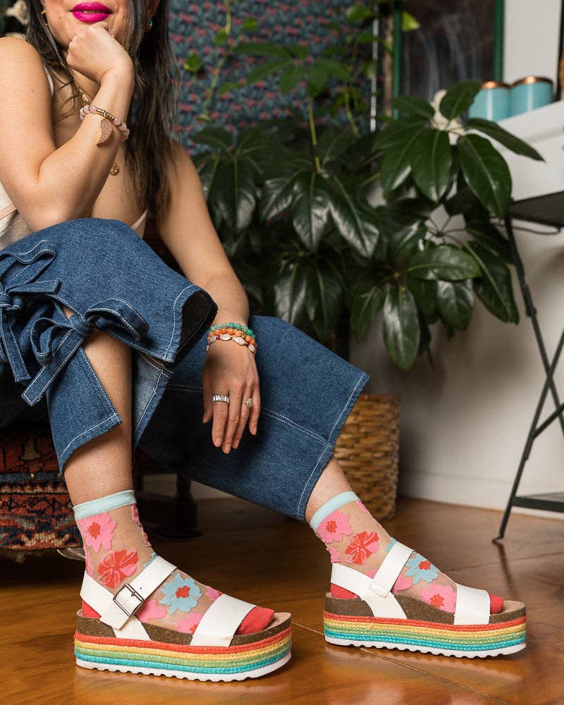 Ribbon Rose Sheer Ankle Socks