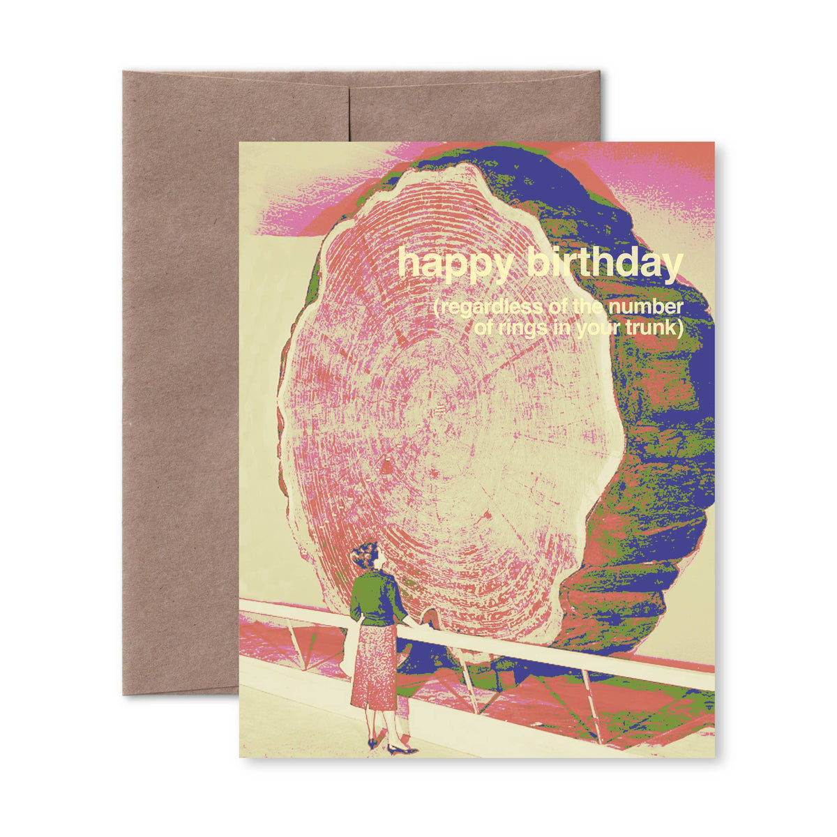 "Dendrochronology" A2 birthday card (woman): Recycled Kraft
