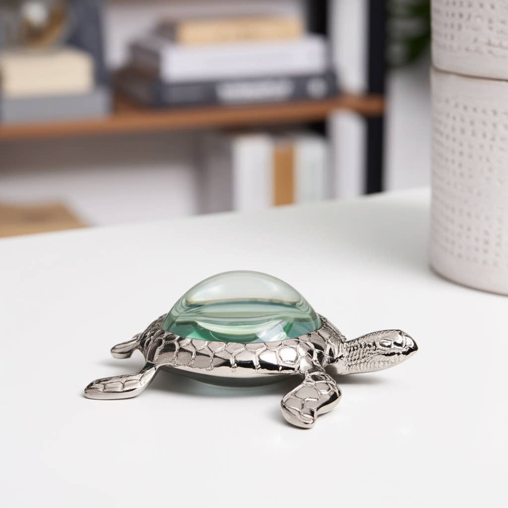 Metal Sea Turtle Magnifying Glass Sculpture