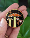 Mushroom and Flowers Glitter Enamel Pin