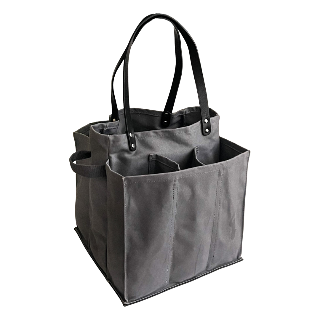Heavy Canvas Tote Bag | Reusable Multi-Pocket Market Tote: Petrol Blue with Mustard Handles and Base