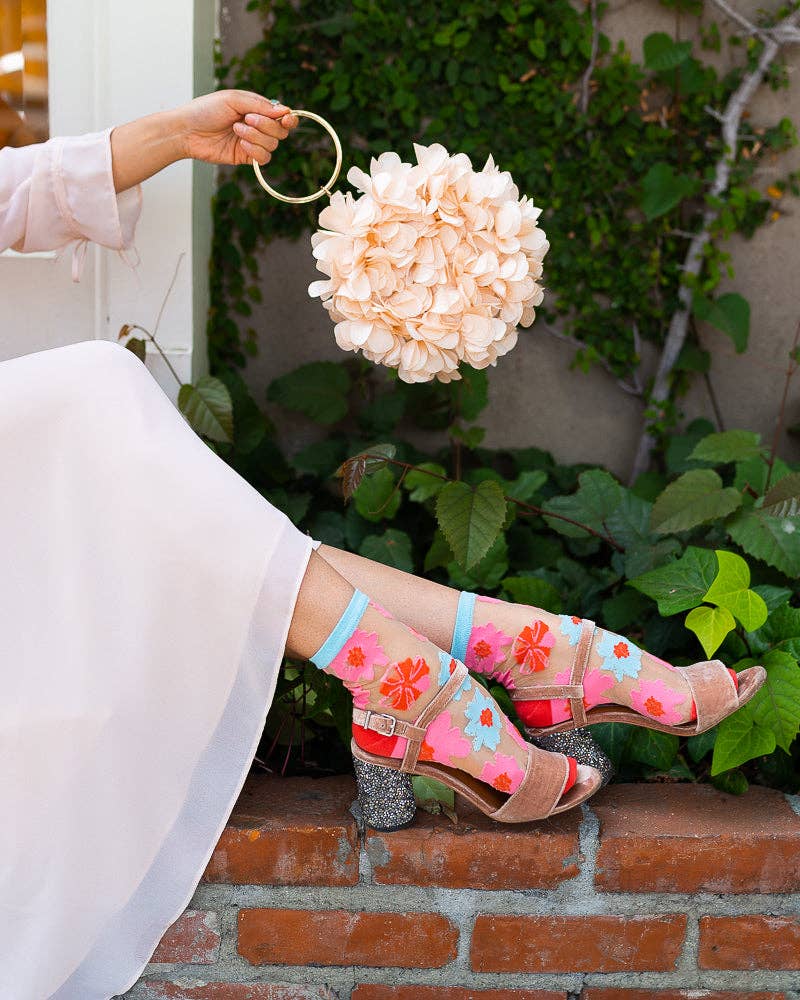 Ribbon Rose Sheer Ankle Socks