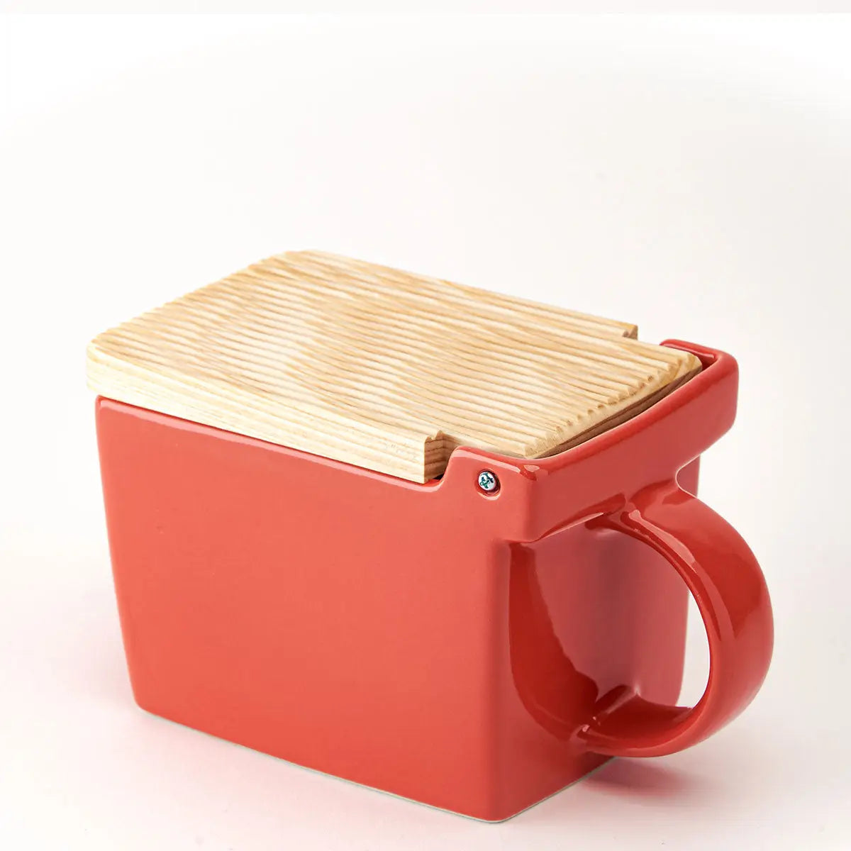 Bee House Ceramic Salt Box with Wooden Lid - Carrot