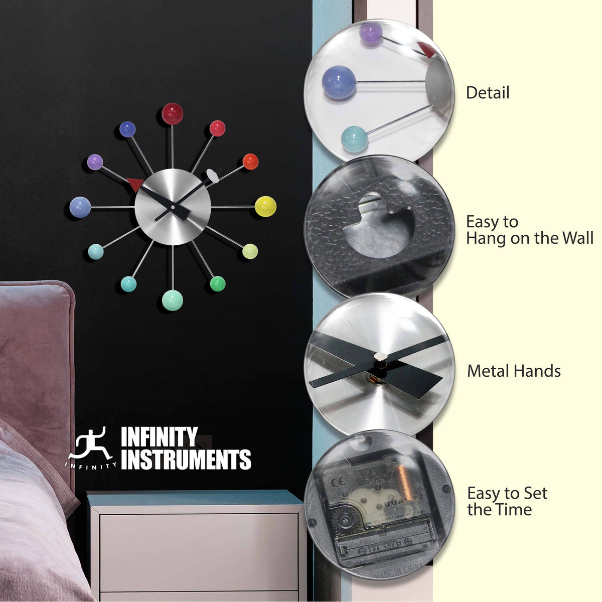 Orb Spoke Rainbow Indoor Wall Clock 15 Inch