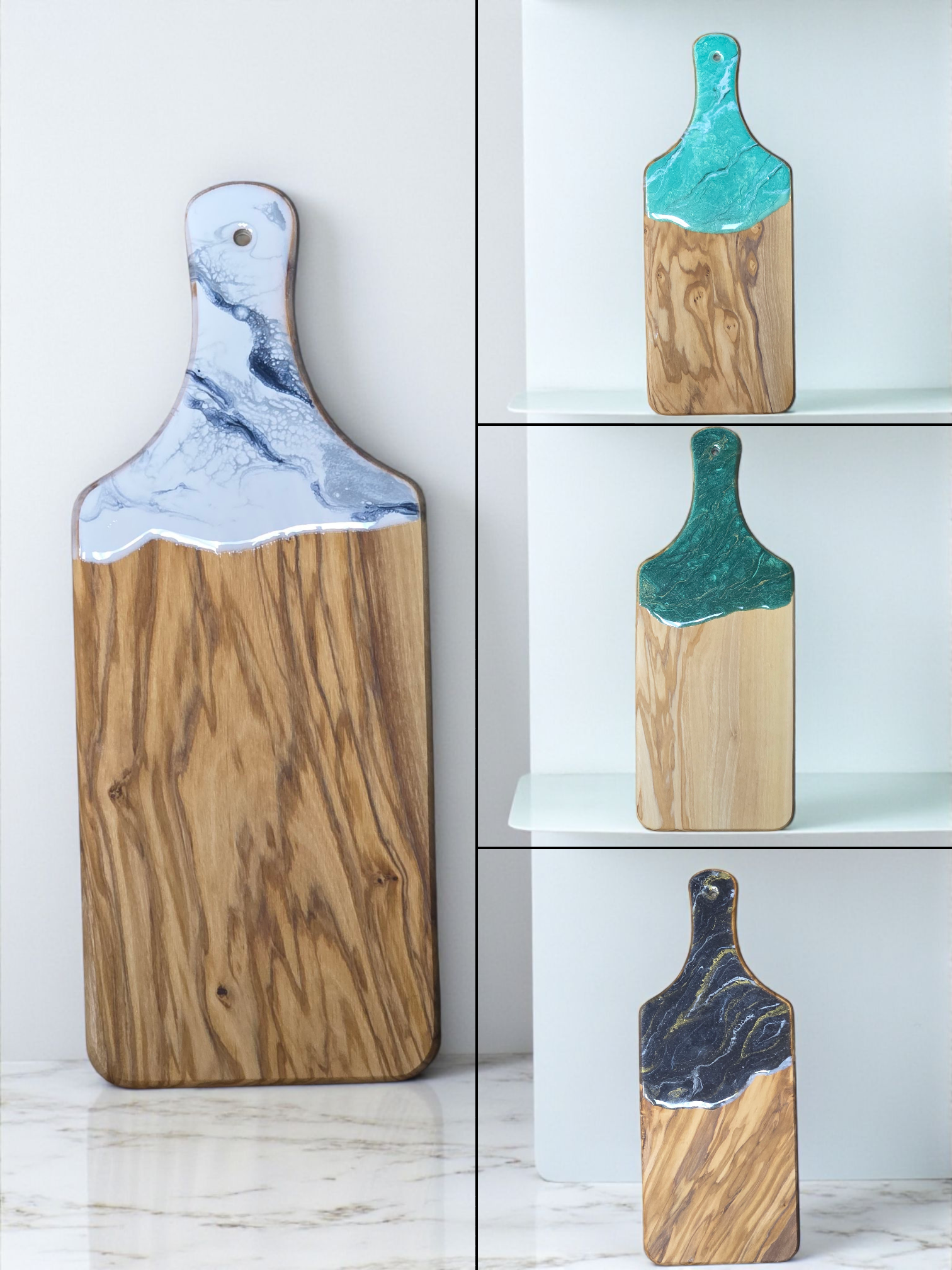 Olivewood Marbled Resin Kitchen Cheese Serving Board Decor : White Marble