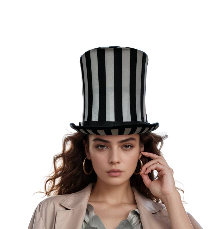 Black &amp; White Striped Top Hat