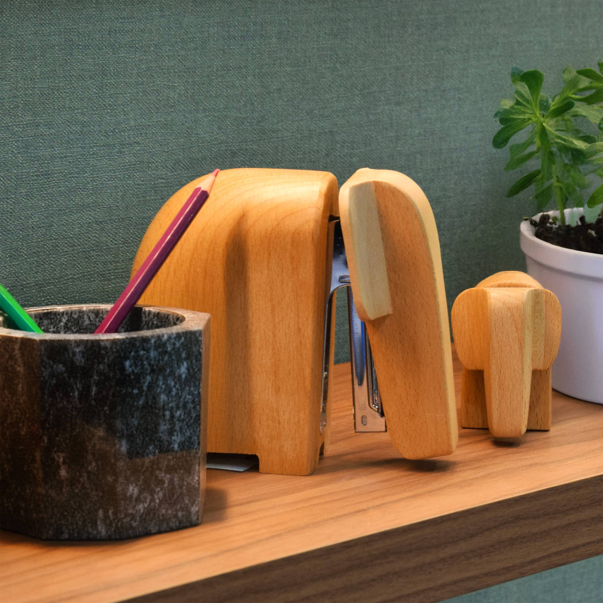 Wooden Elephant Stapler Small - Sculptural and useful: Baby (Small)