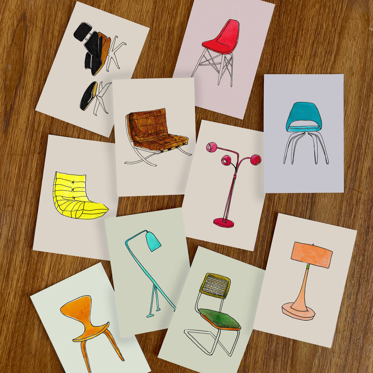 Pack of 10 Postcards of Midcentuy-Modern Furniture Icons