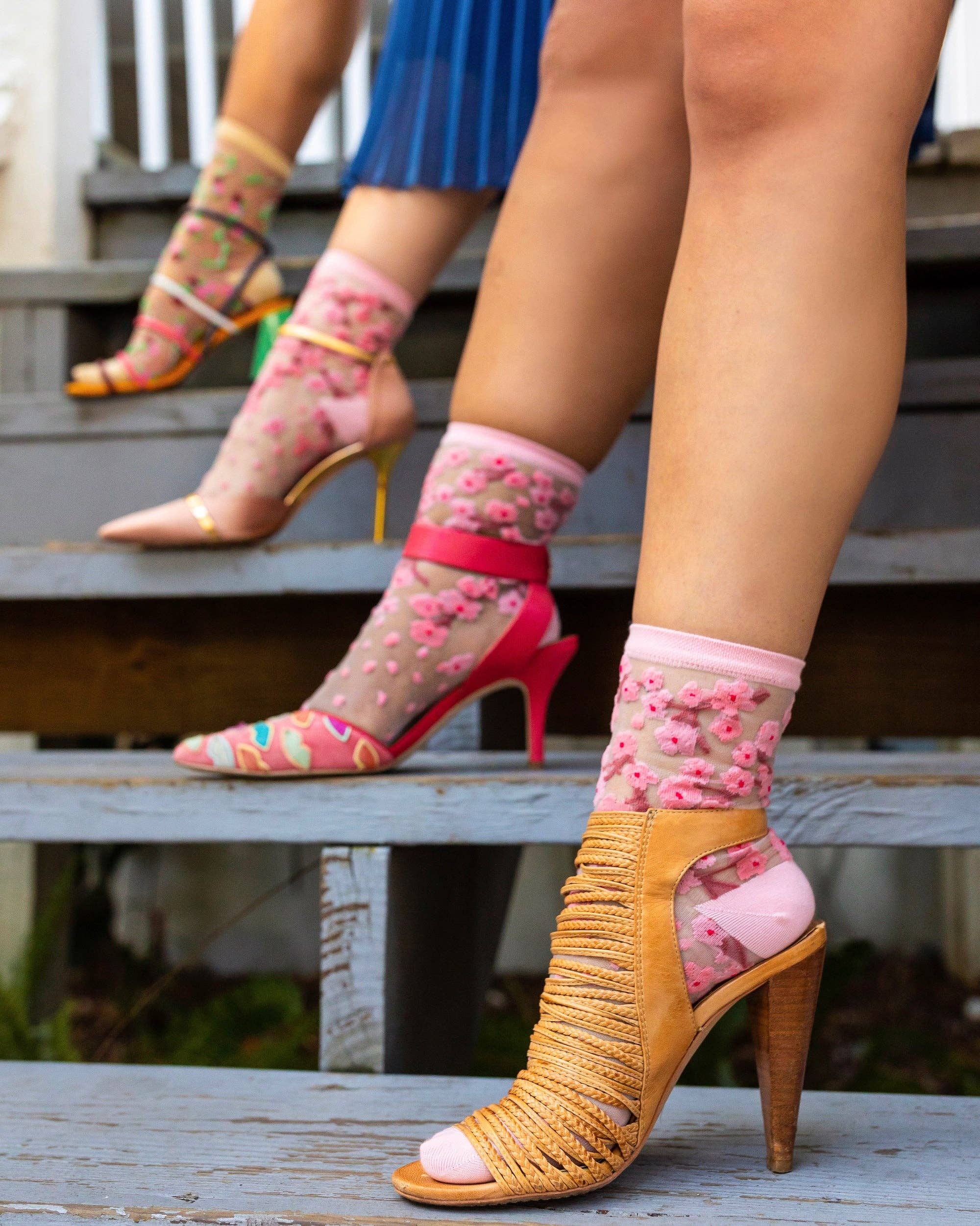 Cherry Blossom Sheer Crew Socks