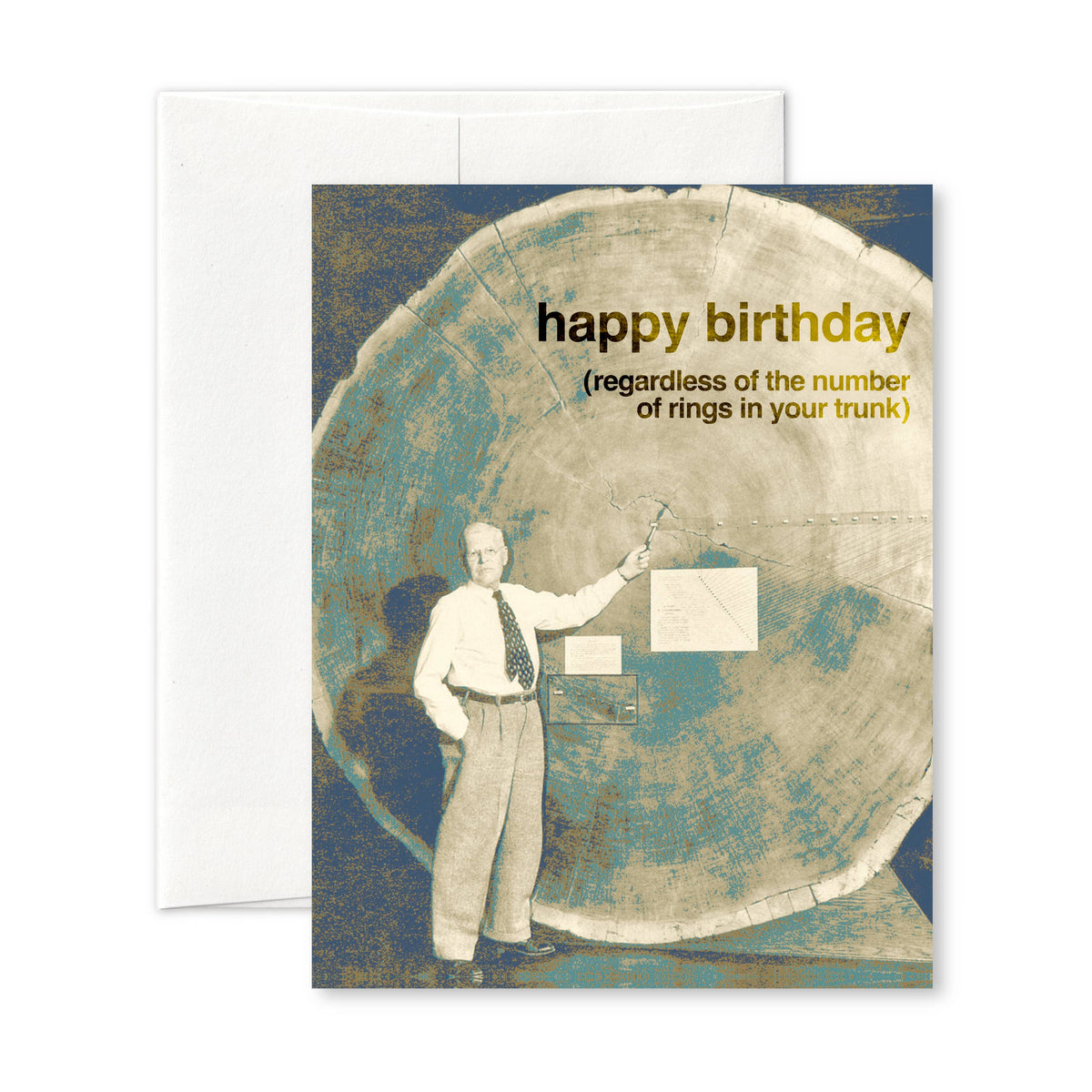 "Dendrochronology" A2 birthday card (man): Recycled Kraft