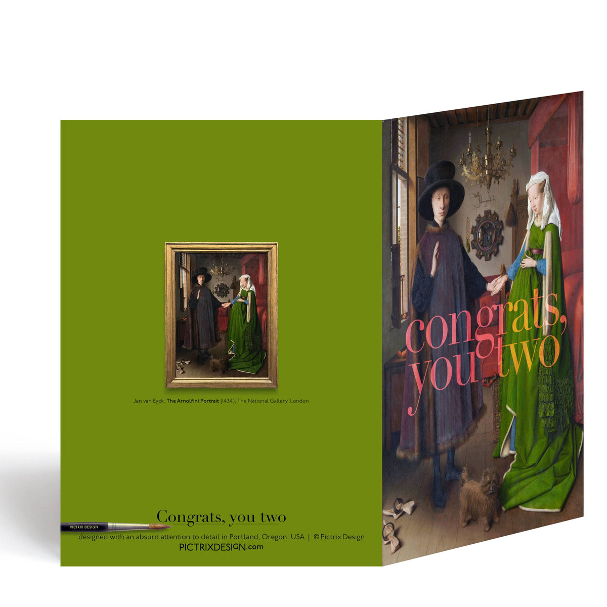 "Congrats, you two" (van Eyck) A6 wedding card: Recycled Kraft envelopes