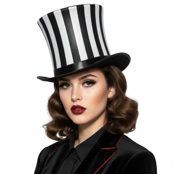 Black &amp; White Striped Top Hat