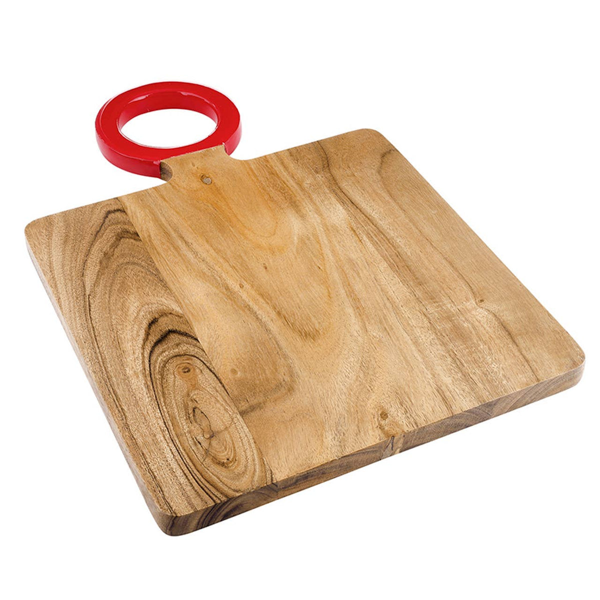Wood Board with Enamel Handle - Small - Red: Acacia Wood ,  Enamel / 15" L x 10" W x .5" H