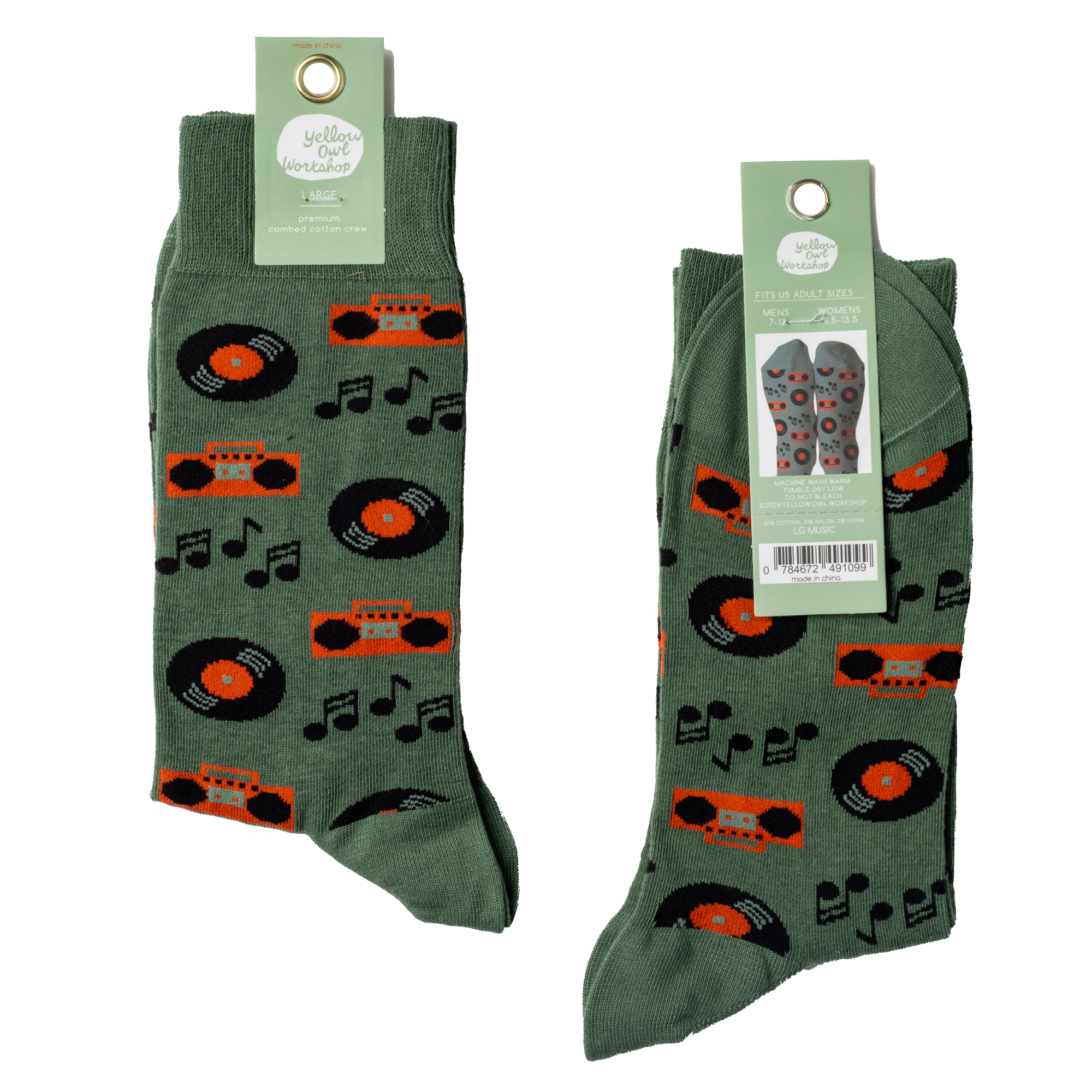 Music Crew Socks | Vinyl Record &amp; Music Lover Gift | Large