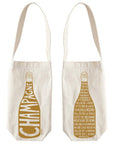 Champagne Single Wine Tote - Reusable Cotton Bag, USA Made: Natural