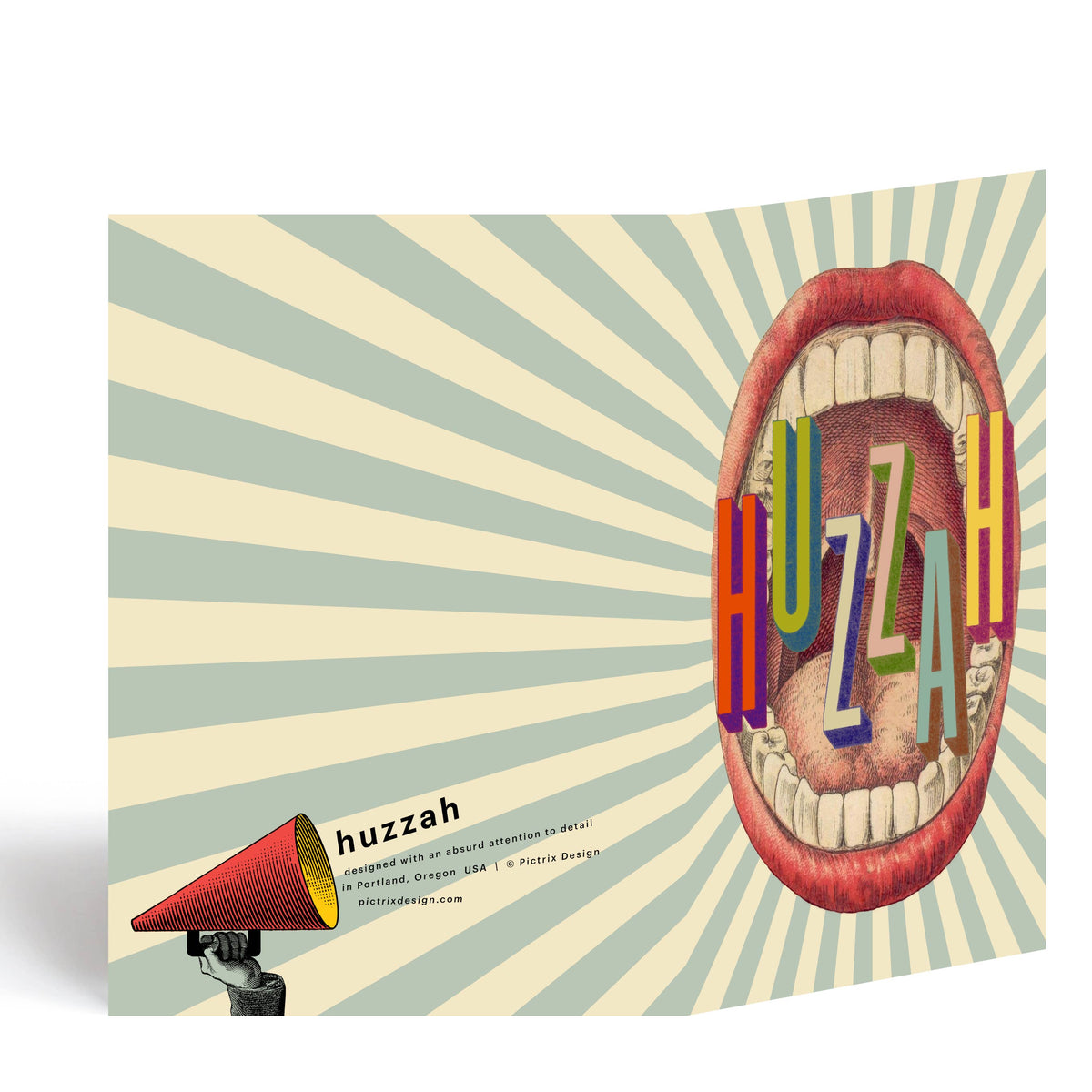 "HUZZAH" A6 greeting card: Recycled Kraft envelopes