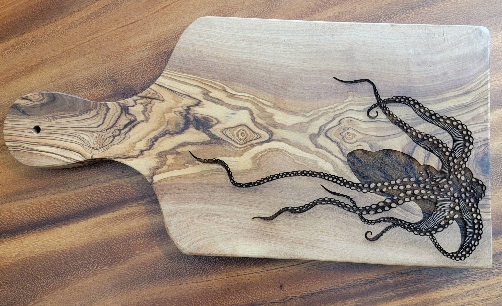 Olive Wood Serving Board Bread Cheese Board + Octopus 6"x12"