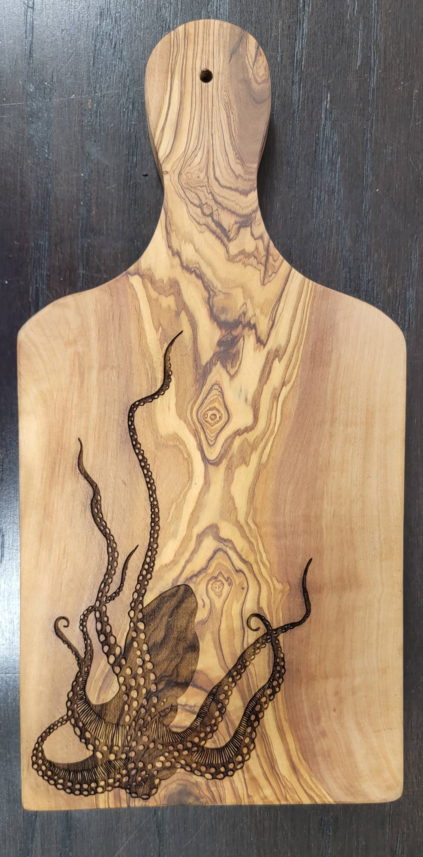 Olive Wood Serving Board Bread Cheese Board + Octopus 6"x12"