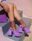 Magic Mushrooms Black Sheer Crew Socks