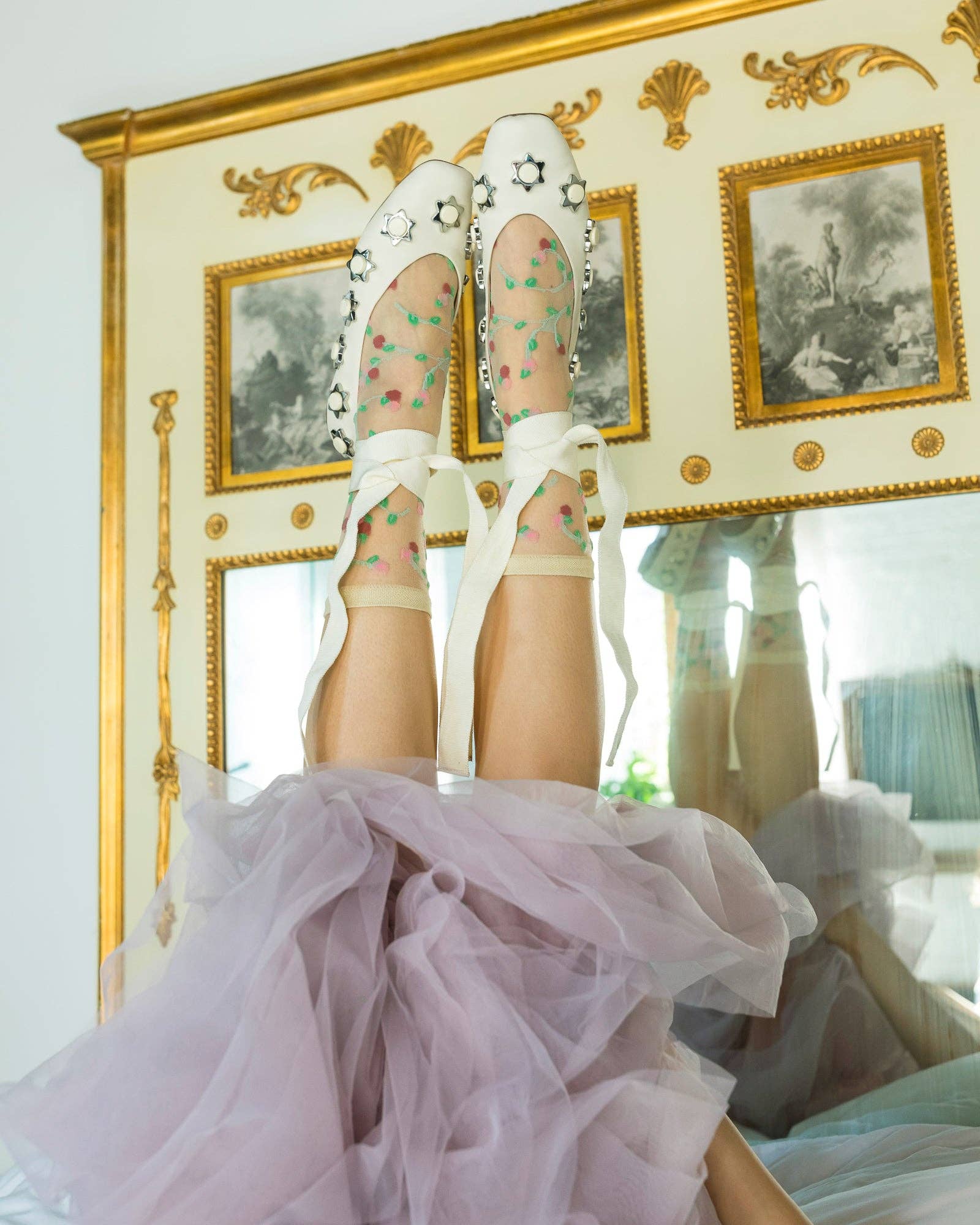 Sheer Rosettes Crew Socks