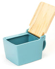 Bee House Ceramic Salt Box with Wooden Lid - Ice Blue