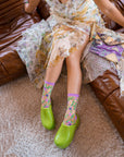 Heart Floral Sheer Crew Socks