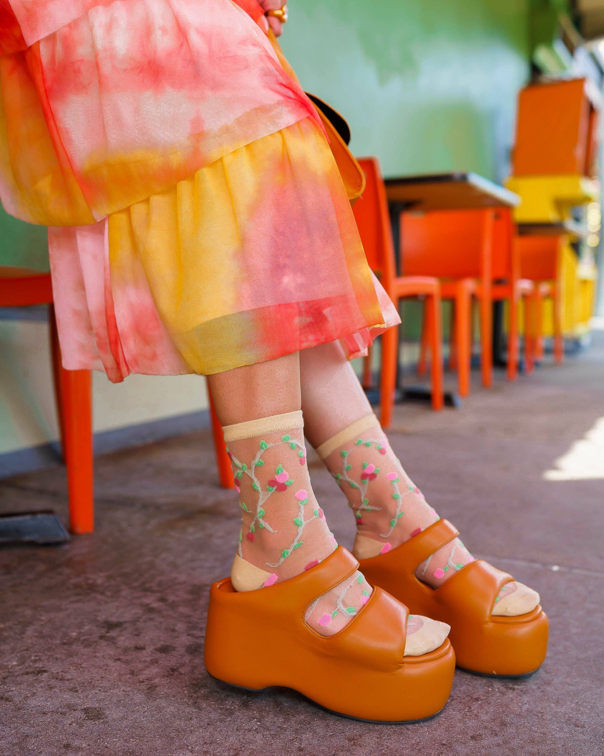 Sheer Rosettes Crew Socks