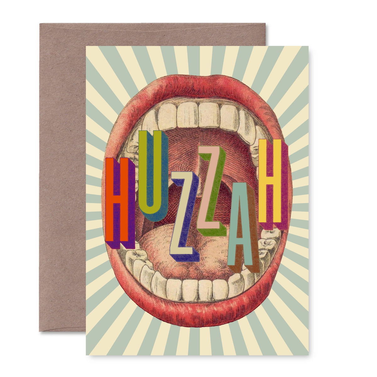 "HUZZAH" A6 greeting card: Recycled Kraft envelopes