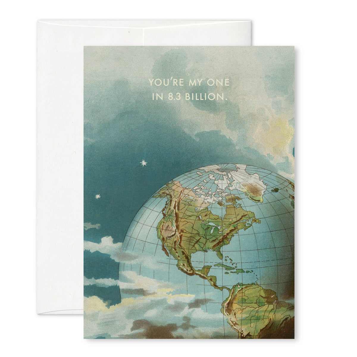 "One in 8.3 billion” A6 love greeting card: Recycled Kraft envelopes