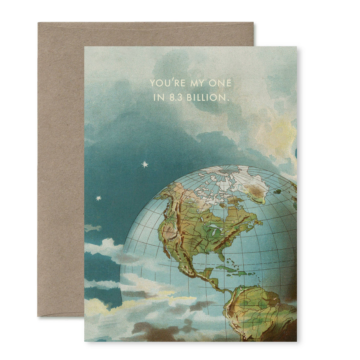 "One in 8.3 billion” A6 love greeting card: Recycled Kraft envelopes