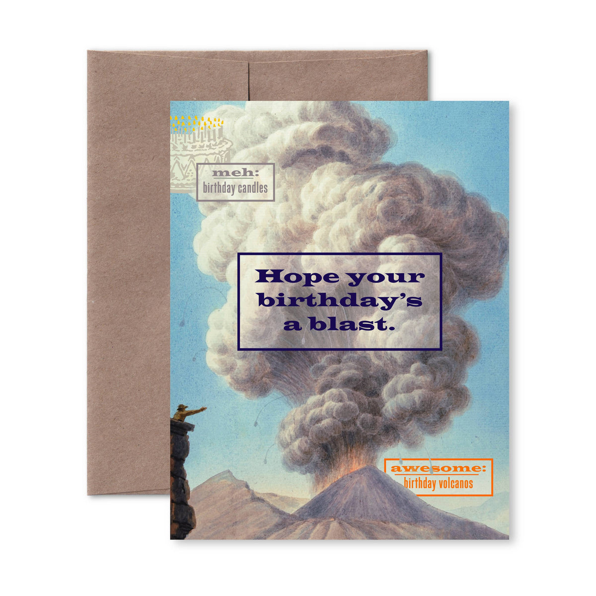 "Volcano" A2 birthday card: Recycled Kraft