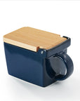 Bee House Ceramic Salt Box with Wooden Lid - Jeans Blue