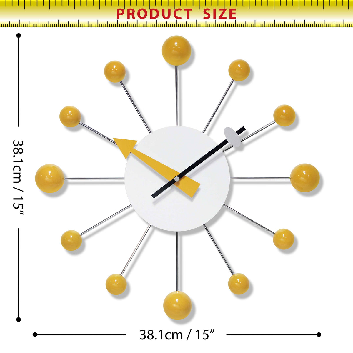 Orb Spoke Saffron Indoor Wall Clock 15 Inch