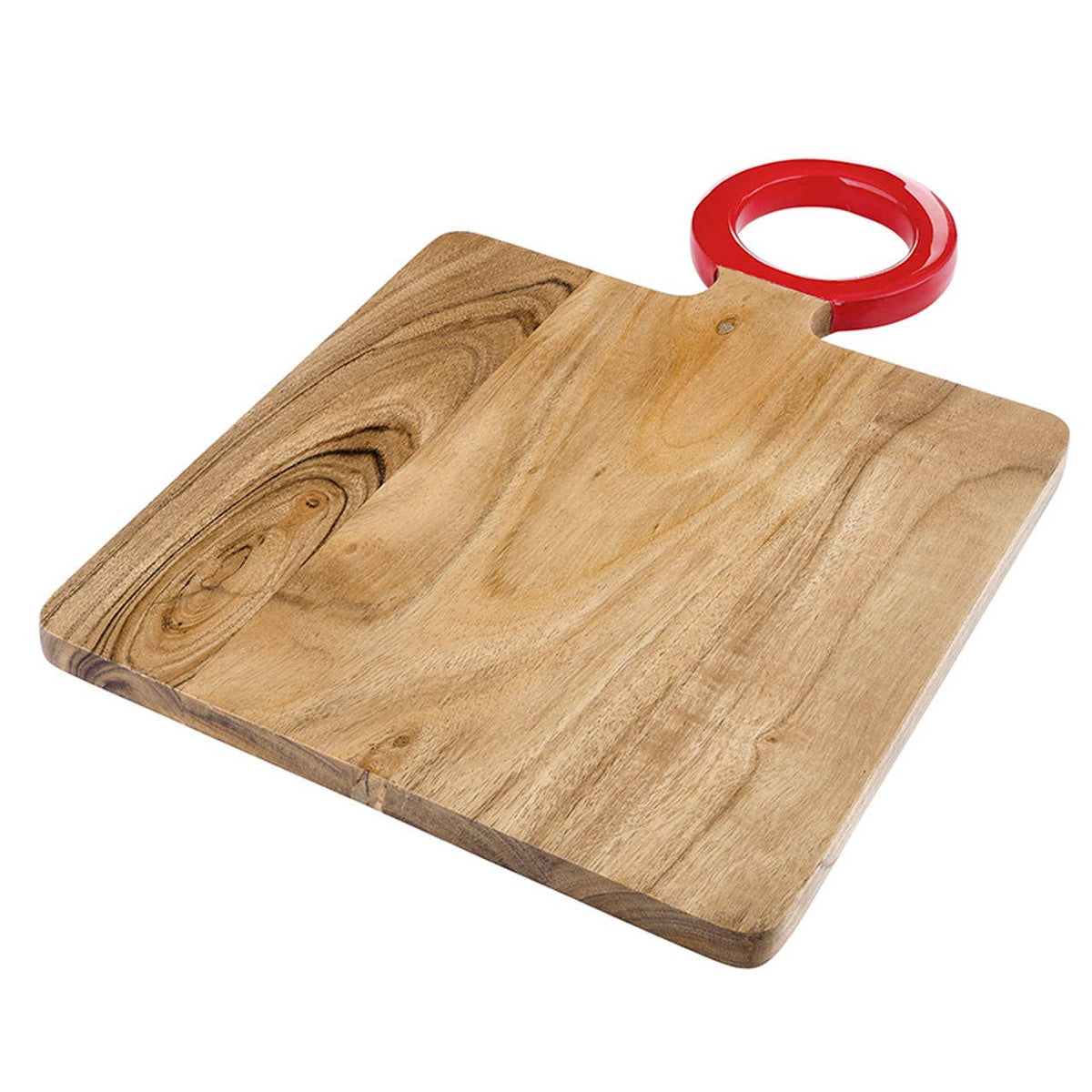 Wood Board with Enamel Handle - Small - Red: Acacia Wood ,  Enamel / 15" L x 10" W x .5" H