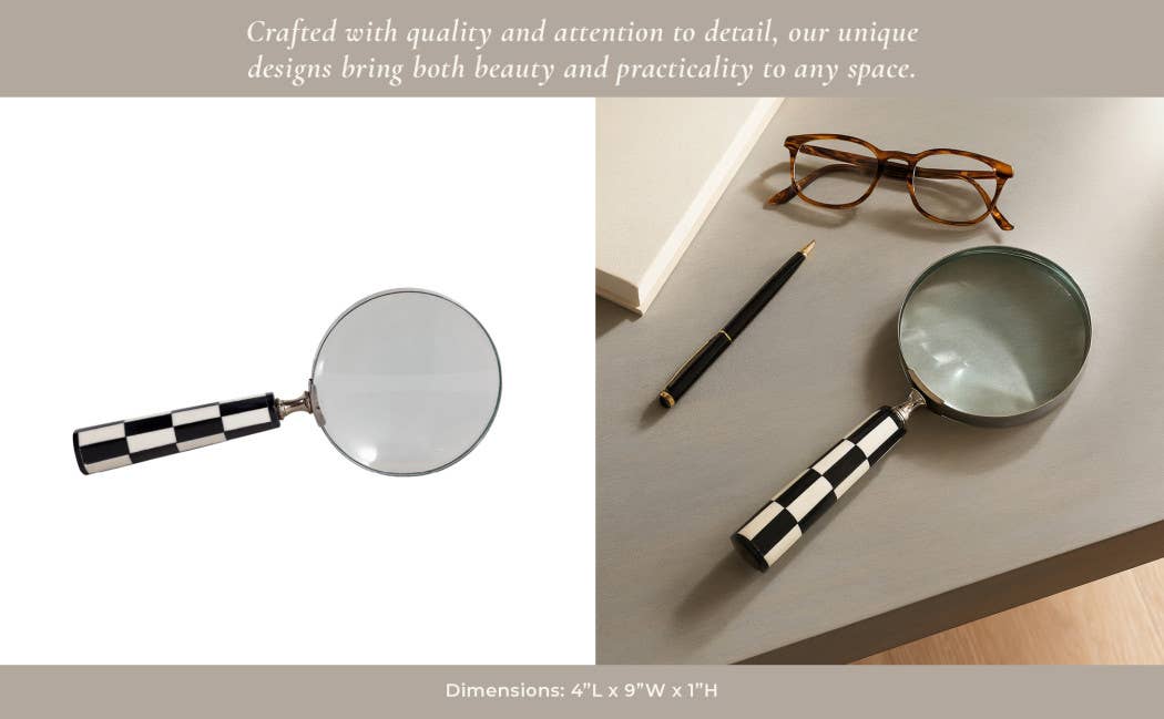 Black/White Resin Handle Magnifying Glass