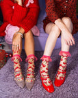 Cherry Bow Ruffle Sheer Crew Socks