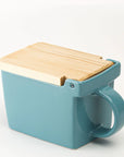 Bee House Ceramic Salt Box with Wooden Lid - Ice Blue