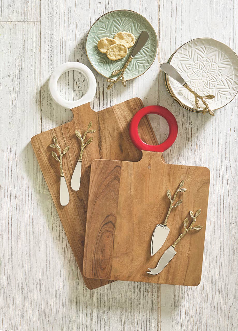 Wood Board with Enamel Handle - Small - Red: Acacia Wood ,  Enamel / 15" L x 10" W x .5" H