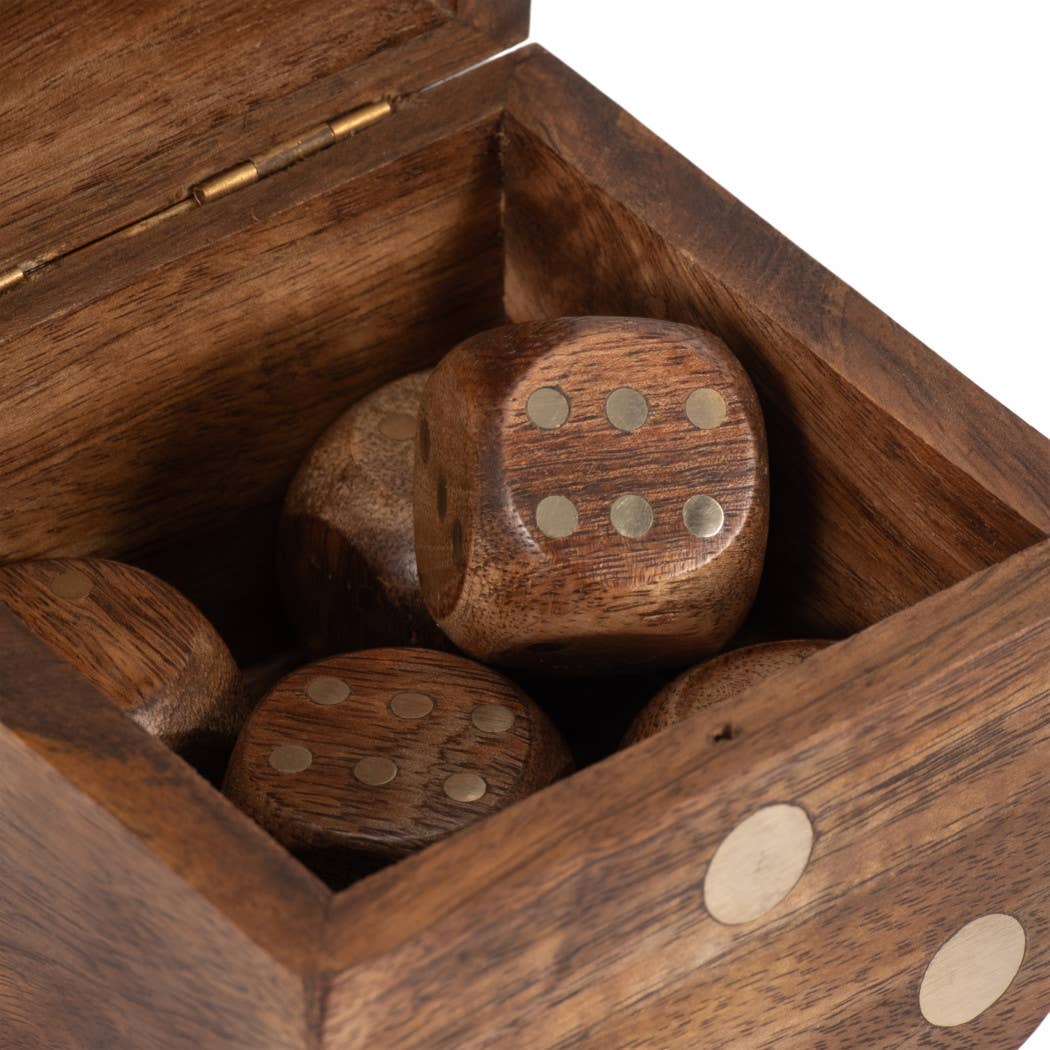 Brown Mango Wood Dice-Shaped Storage